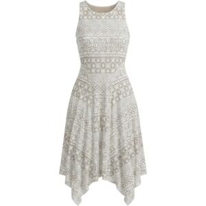 ana A New Approach Handkerchief Dress Womens Large White Floral Round Neck